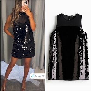 H&M Sequined Mini Dress Black Size XS